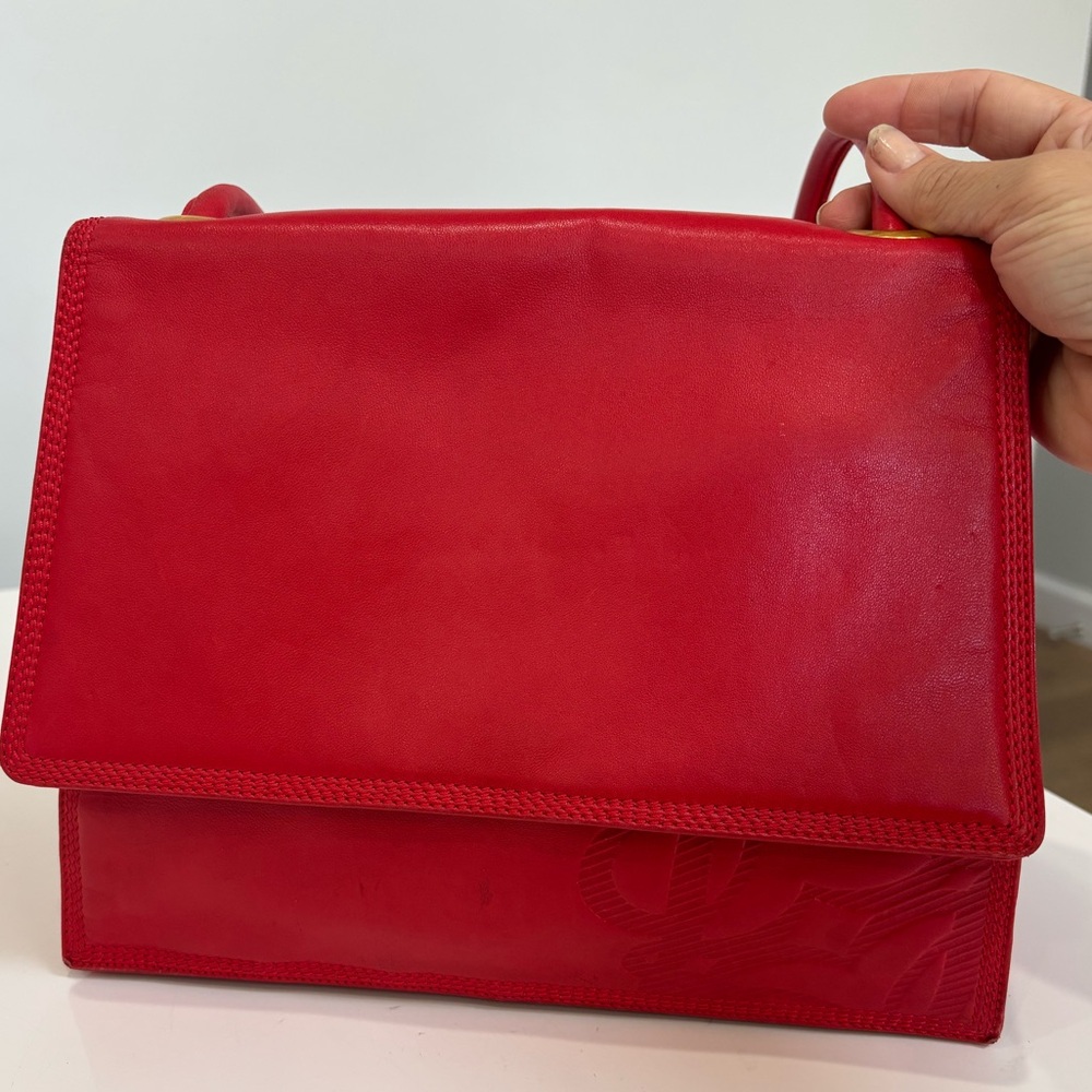 Loewe Red Leather Shoulder Bag Structured Vintage Gold Hardware Statement - Picture 2 of 13